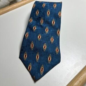 Bill Blass Black Label Silk Necktie Blue Geometric Pattern Men's